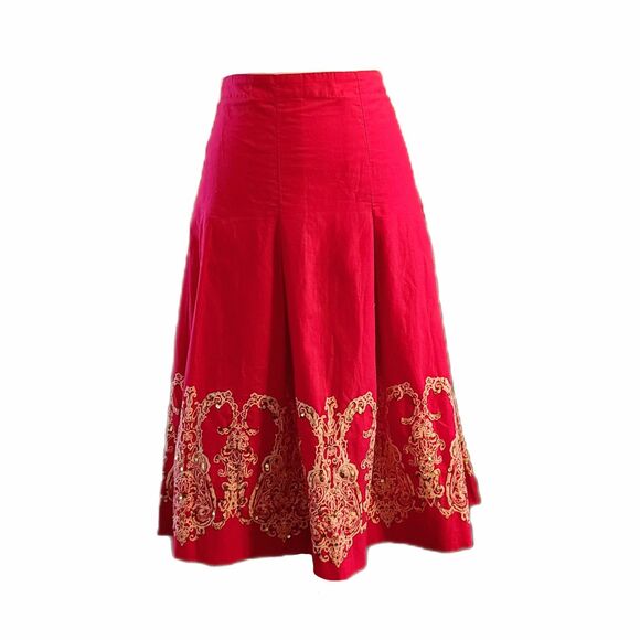 Tommy Hilfiger Spice Pink & Gold Sequin A-line Pleated Cotton Skirt Size 12, EUC - Picture 4 of 8